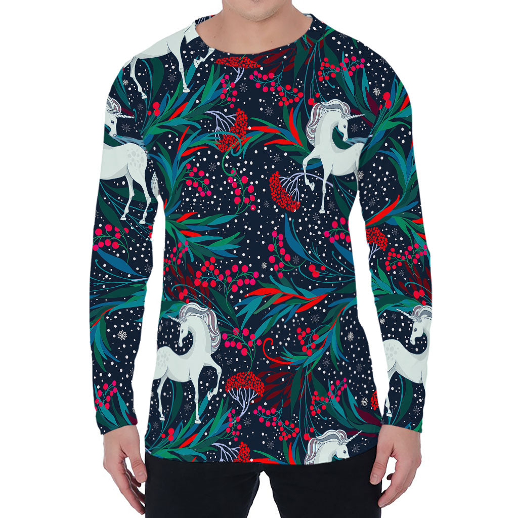 Fairy Floral Unicorn Pattern Print Men's Long Sleeve T-Shirt