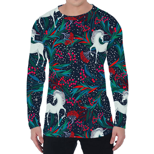 Fairy Floral Unicorn Pattern Print Men's Long Sleeve T-Shirt