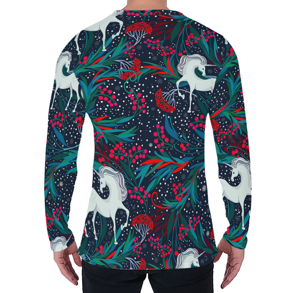 Fairy Floral Unicorn Pattern Print Men's Long Sleeve T-Shirt
