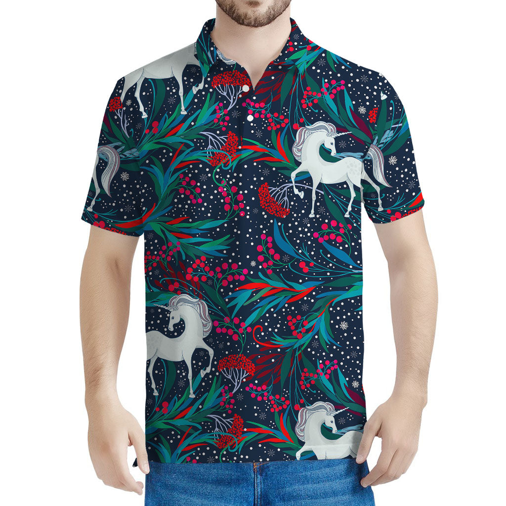 Fairy Floral Unicorn Pattern Print Men's Polo Shirt