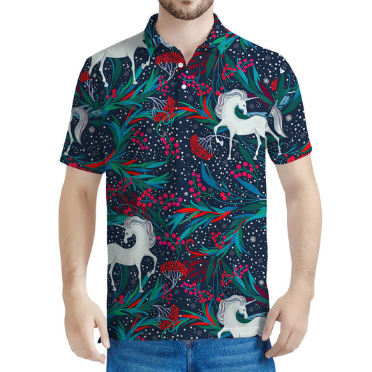 Fairy Floral Unicorn Pattern Print Men's Polo Shirt