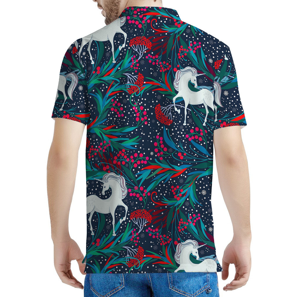 Fairy Floral Unicorn Pattern Print Men's Polo Shirt