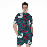 Fairy Floral Unicorn Pattern Print Men's Rompers
