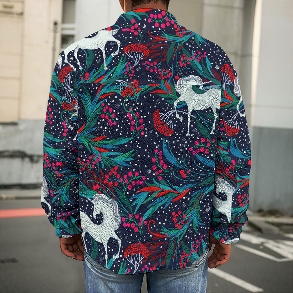 Fairy Floral Unicorn Pattern Print Men's Shirt Jacket