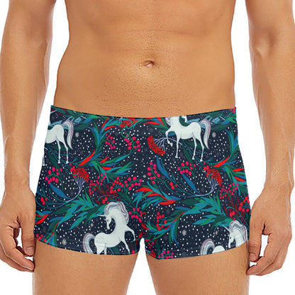 Fairy Floral Unicorn Pattern Print Men's Short Boxer Briefs