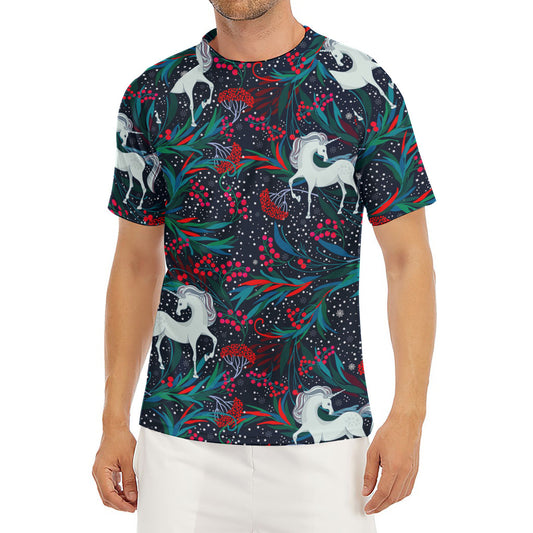 Fairy Floral Unicorn Pattern Print Men's Short Sleeve Rash Guard