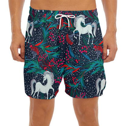 Fairy Floral Unicorn Pattern Print Men's Split Running Shorts
