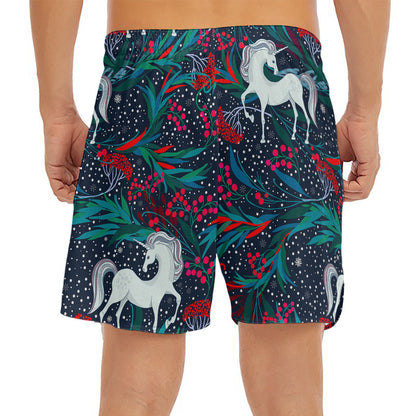 Fairy Floral Unicorn Pattern Print Men's Split Running Shorts