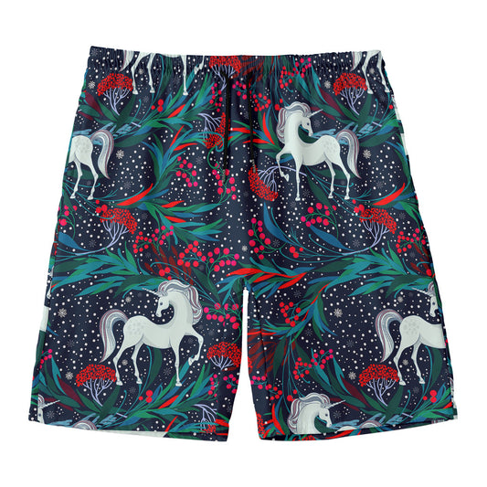 Fairy Floral Unicorn Pattern Print Men's Swim Trunks