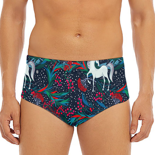 Fairy Floral Unicorn Pattern Print Men's Triangle Swim Briefs