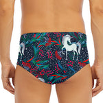 Fairy Floral Unicorn Pattern Print Men's Triangle Swim Briefs