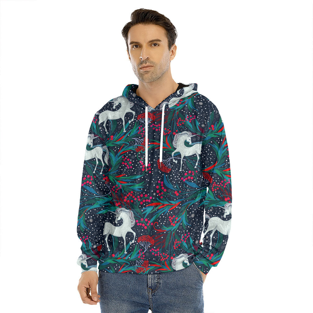 Fairy Floral Unicorn Pattern Print Men's Velvet Pullover Hoodie