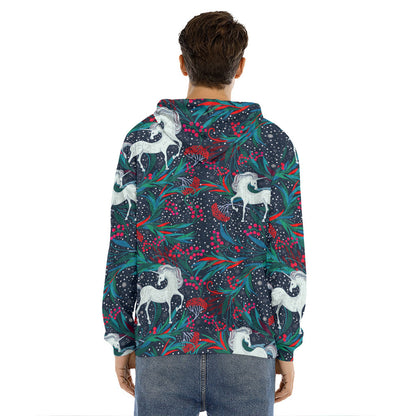 Fairy Floral Unicorn Pattern Print Men's Velvet Pullover Hoodie