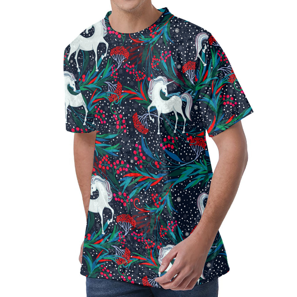 Fairy Floral Unicorn Pattern Print Men's Velvet T-Shirt
