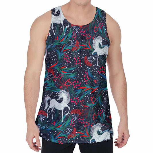 Fairy Floral Unicorn Pattern Print Men's Velvet Tank Top