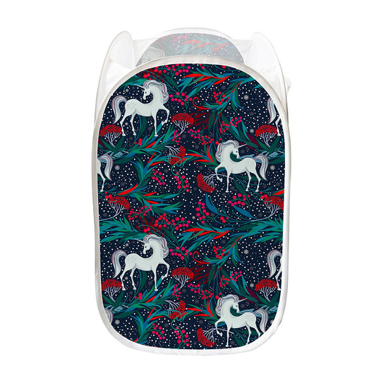 Fairy Floral Unicorn Pattern Print Mesh Laundry Hamper