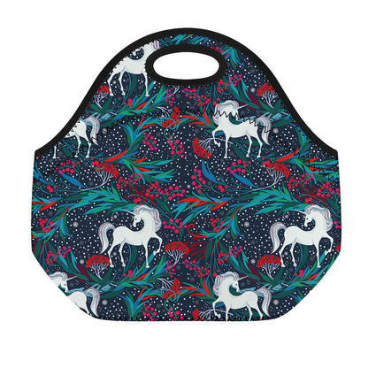 Fairy Floral Unicorn Pattern Print Neoprene Lunch Bag