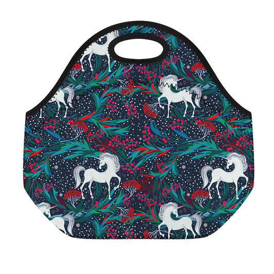 Fairy Floral Unicorn Pattern Print Neoprene Lunch Bag