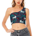 Fairy Floral Unicorn Pattern Print One Shoulder Crop Top