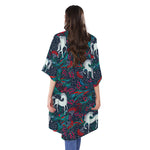 Fairy Floral Unicorn Pattern Print Open Front Beach Cover Up