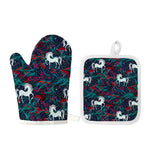 Fairy Floral Unicorn Pattern Print Oven Mitt And Pot Holder Set