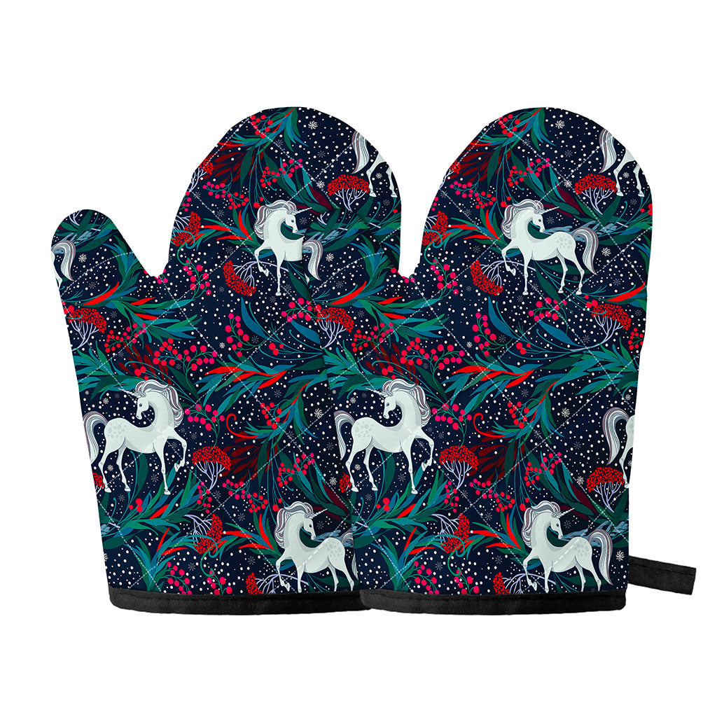 Fairy Floral Unicorn Pattern Print Oven Mitts