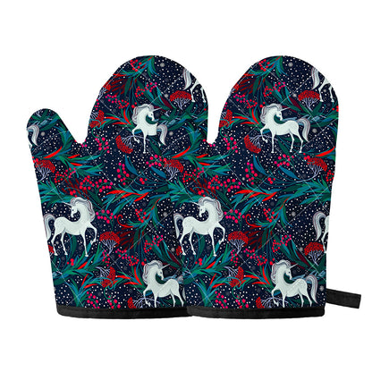 Fairy Floral Unicorn Pattern Print Oven Mitts