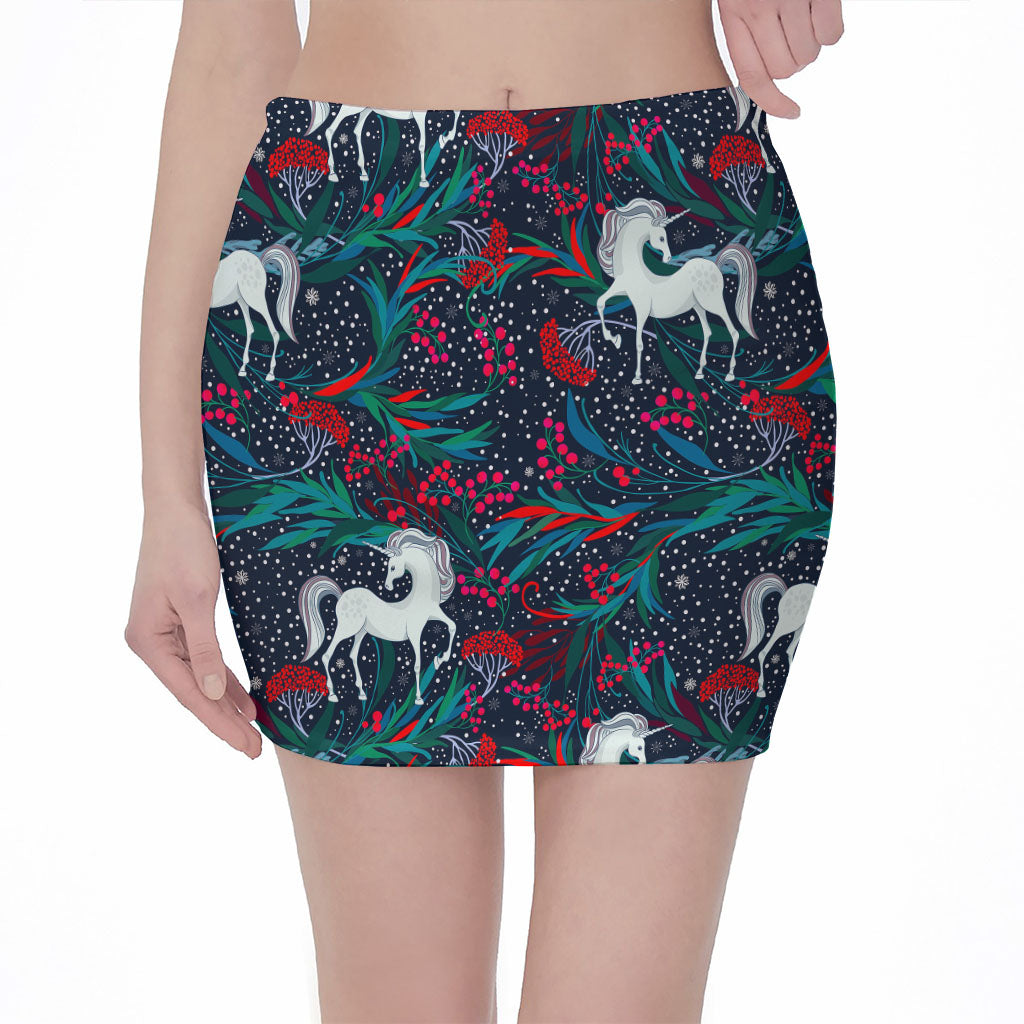 Fairy Floral Unicorn Pattern Print Pencil Mini Skirt