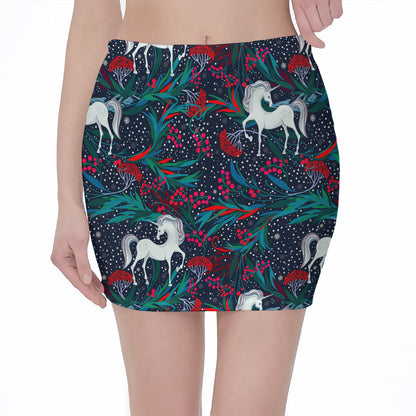 Fairy Floral Unicorn Pattern Print Pencil Mini Skirt