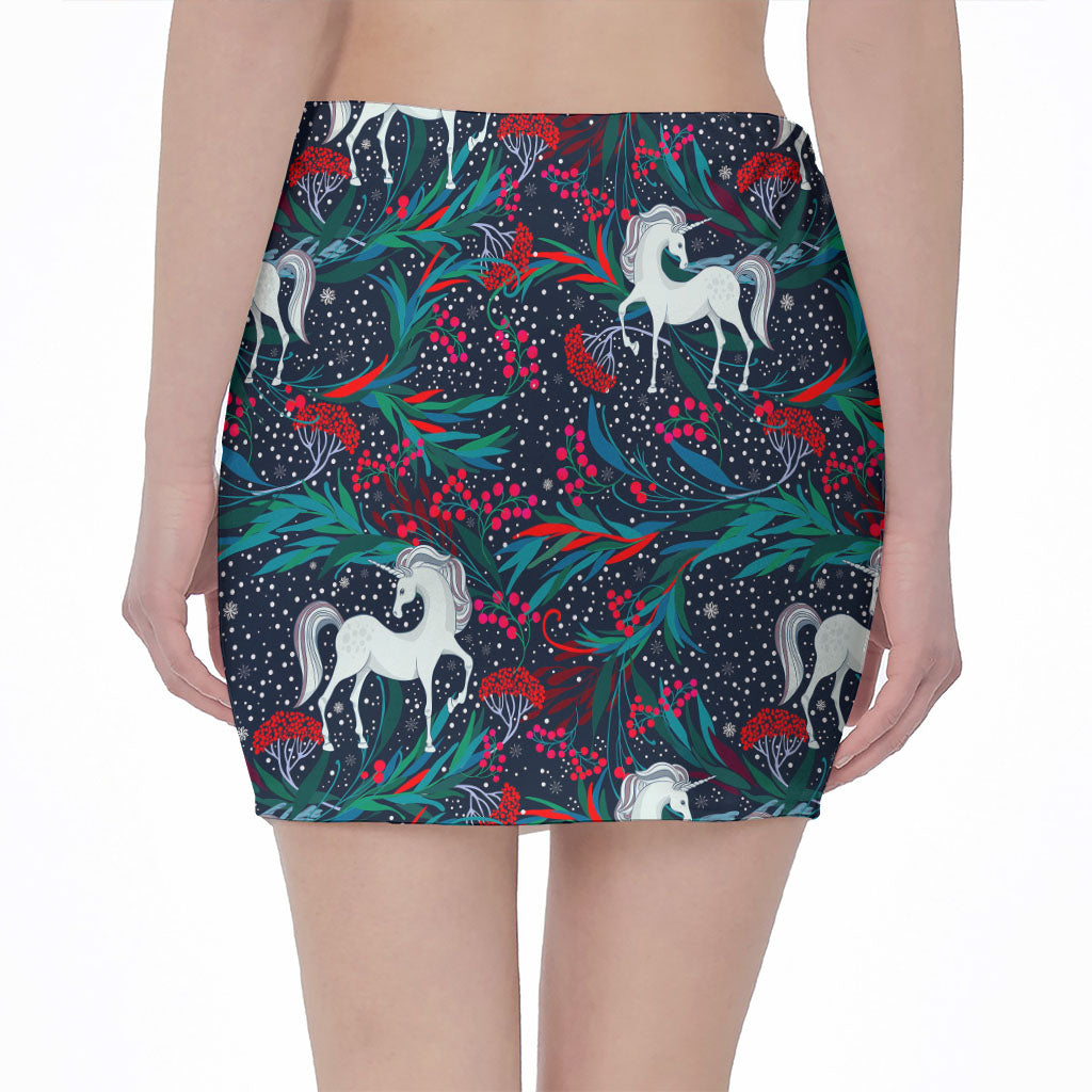 Fairy Floral Unicorn Pattern Print Pencil Mini Skirt