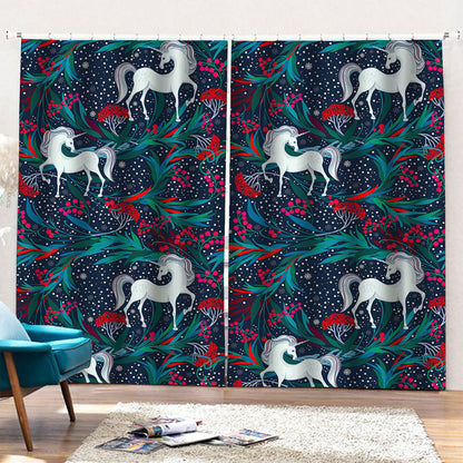 Fairy Floral Unicorn Pattern Print Pencil Pleat Curtains