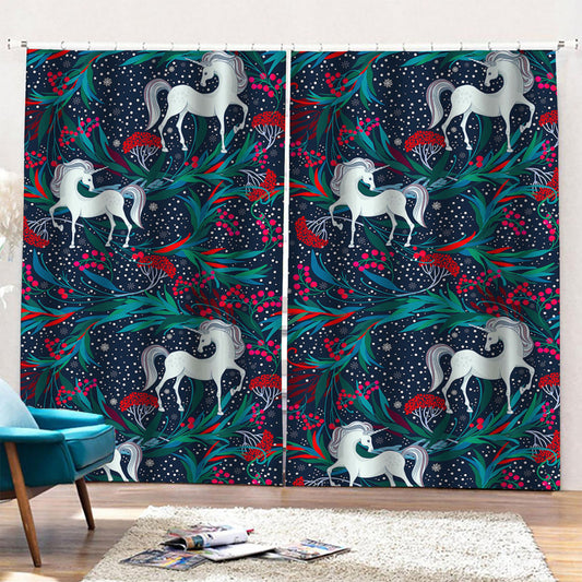 Fairy Floral Unicorn Pattern Print Pencil Pleat Curtains