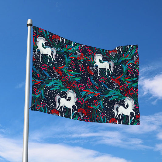 Fairy Floral Unicorn Pattern Print Polyester Flag