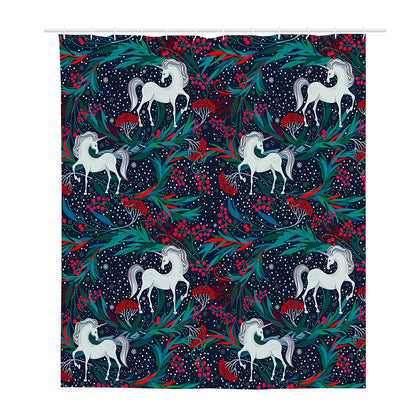 Fairy Floral Unicorn Pattern Print Polyester Shower Curtain