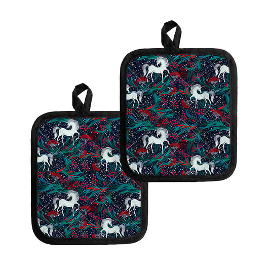 Fairy Floral Unicorn Pattern Print Pot Holders