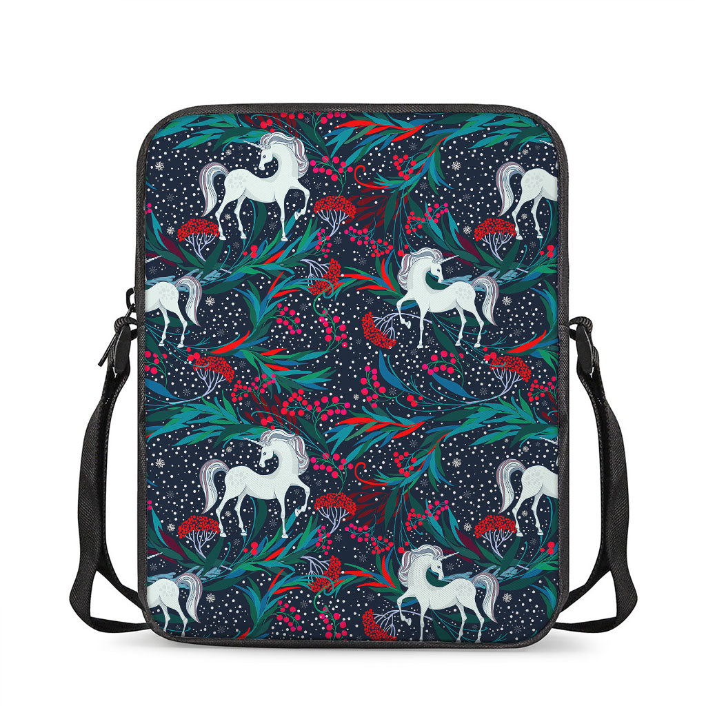 Fairy Floral Unicorn Pattern Print Rectangular Crossbody Bag