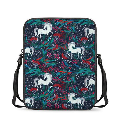 Fairy Floral Unicorn Pattern Print Rectangular Crossbody Bag