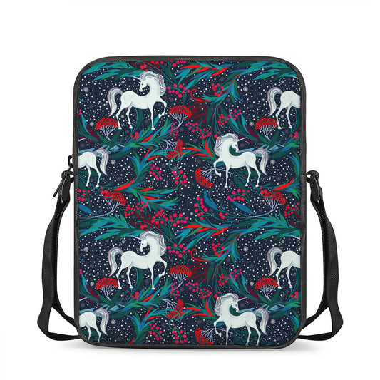 Fairy Floral Unicorn Pattern Print Rectangular Crossbody Bag