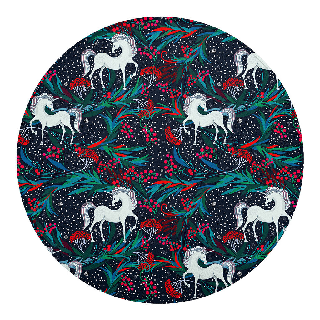 Fairy Floral Unicorn Pattern Print Round Blanket