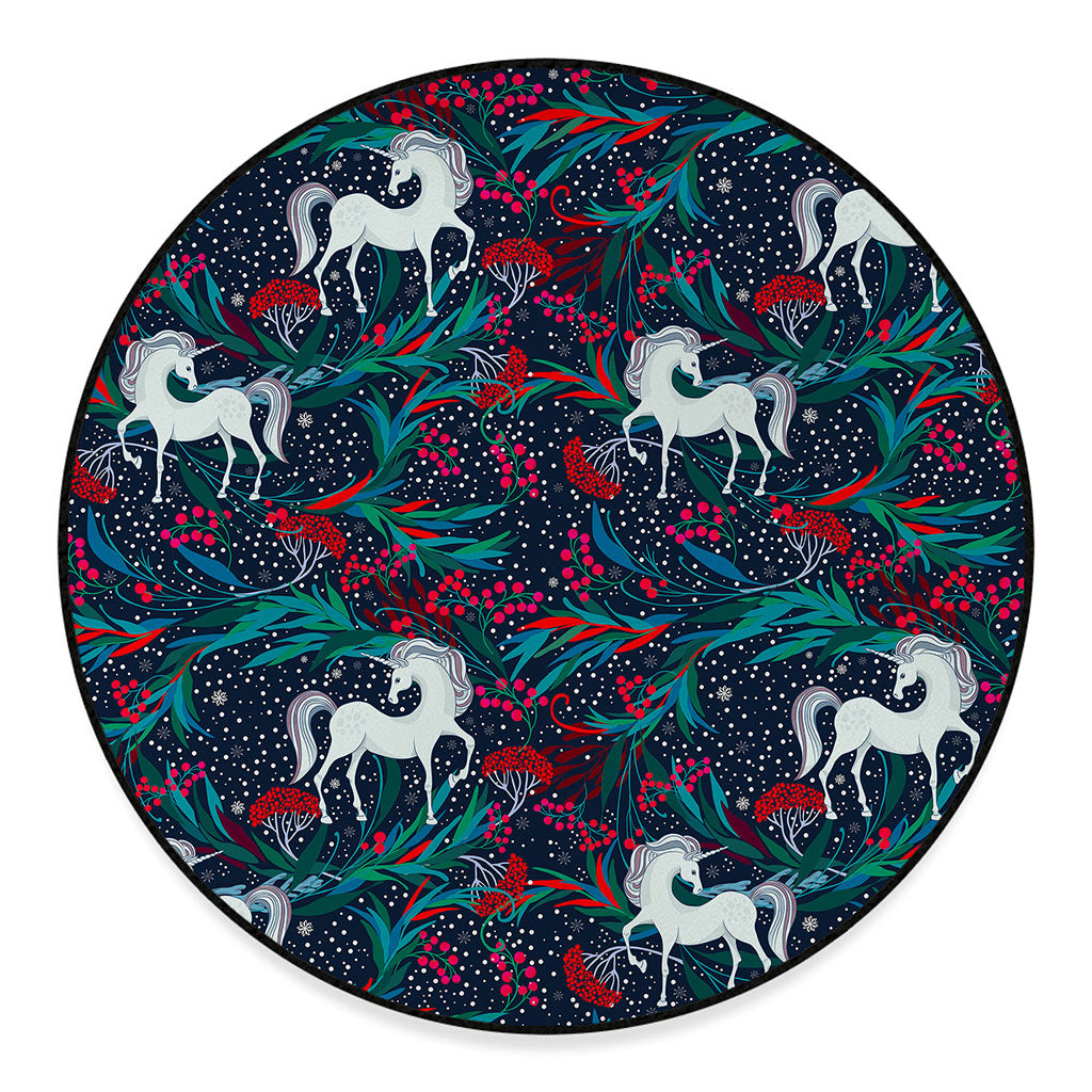 Fairy Floral Unicorn Pattern Print Round Floor Mat