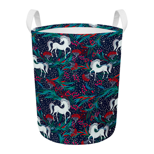 Fairy Floral Unicorn Pattern Print Round Laundry Basket