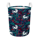 Fairy Floral Unicorn Pattern Print Round Laundry Basket