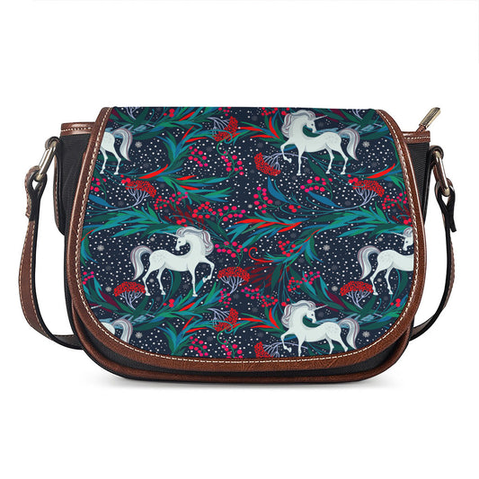 Fairy Floral Unicorn Pattern Print Saddle Bag