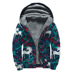 Fairy Floral Unicorn Pattern Print Sherpa Lined Zip Up Hoodie