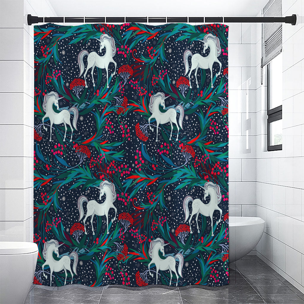 Fairy Floral Unicorn Pattern Print Shower Curtain