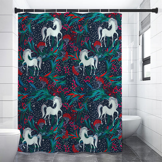 Fairy Floral Unicorn Pattern Print Shower Curtain