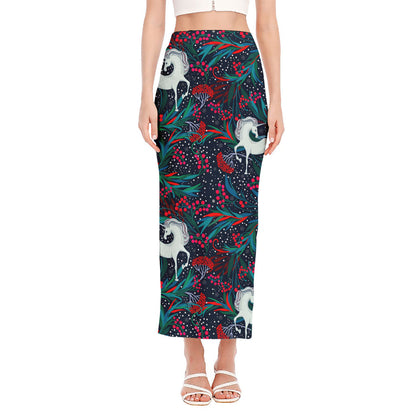 Fairy Floral Unicorn Pattern Print Side Slit Maxi Skirt