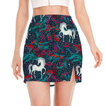 Fairy Floral Unicorn Pattern Print Side Slit Mini Skirt