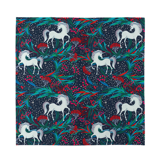 Fairy Floral Unicorn Pattern Print Silk Bandana