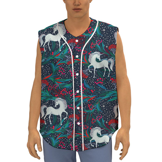 Fairy Floral Unicorn Pattern Print Sleeveless Baseball Jersey